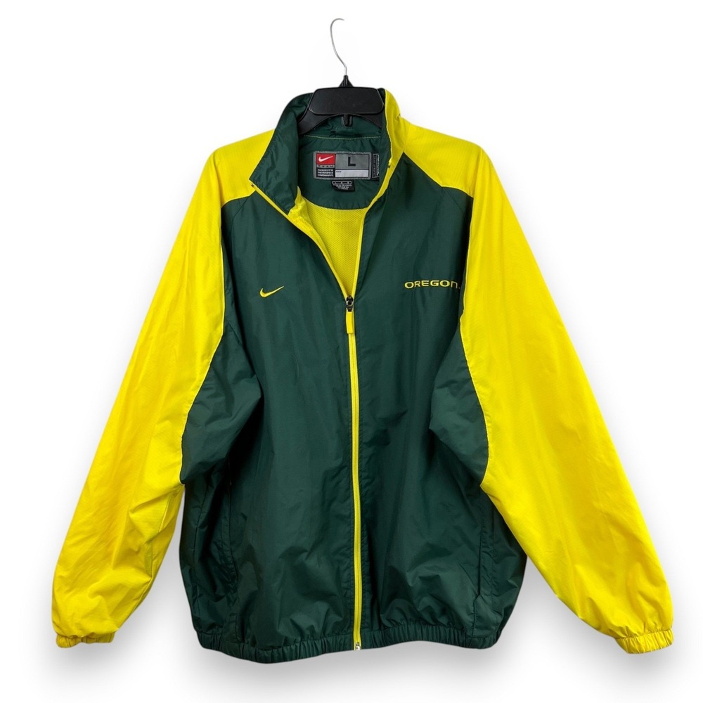 Vintage Nike Oregon Ducks Windbreaker Jacket Mens L Green Yellow Full Zip Track